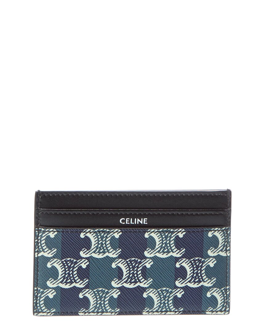 Celine Medium Striped Triomphe Canvas & Leather Card Holder In Blue