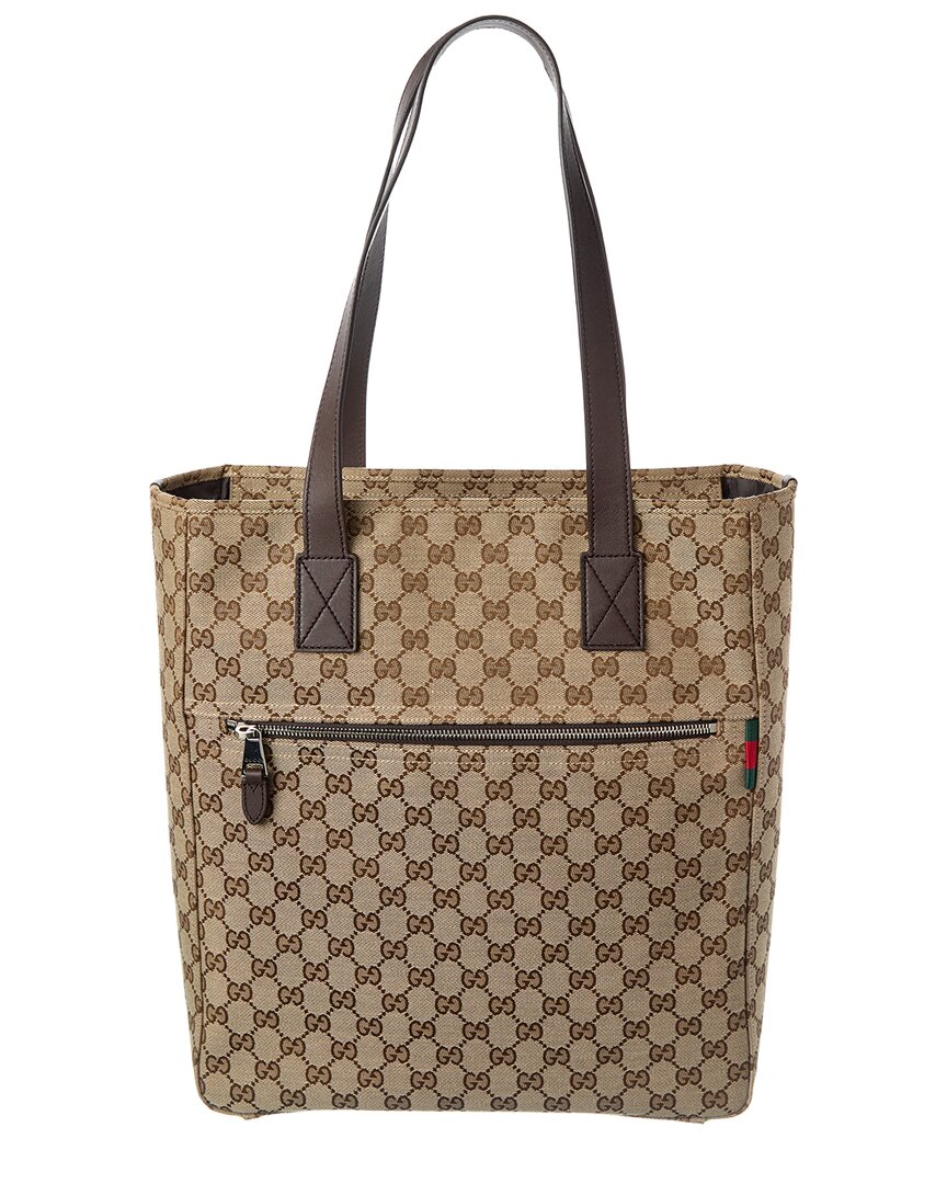 Gucci Gg Canvas & Leather Tote In Brown