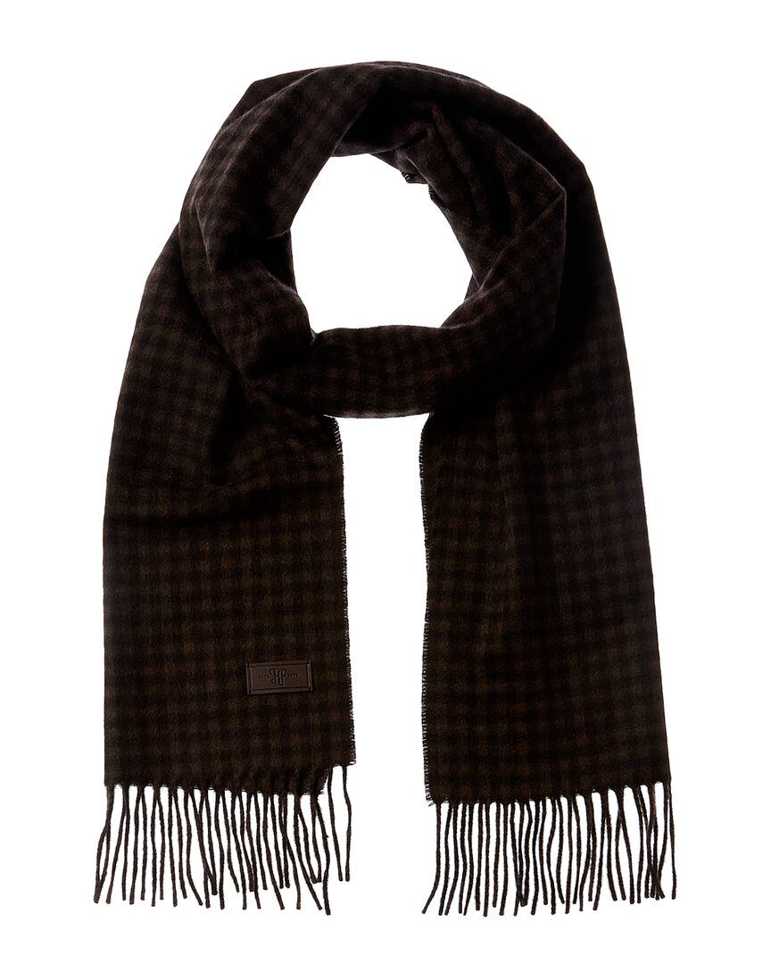 Shop Hickey Freeman Gingham Cashmere Scarf In Brown