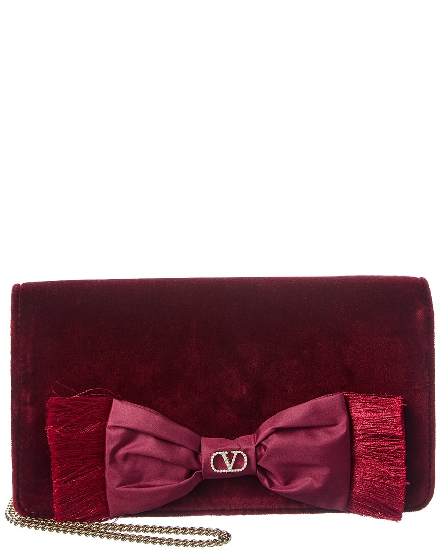 Valentino Garavani Valentino Vlogo Signature Mini Velvet Wallet On Chain In Red