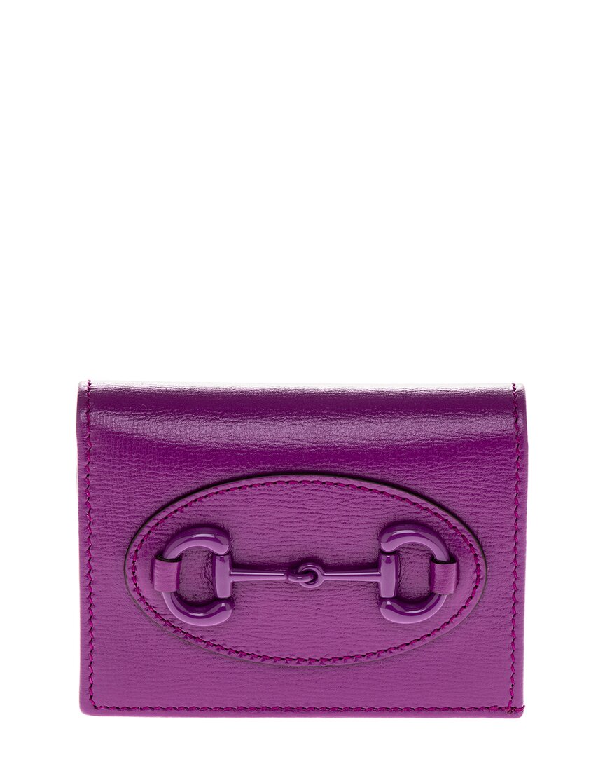 Gucci Horsebit 1955 Leather Card Case Wallet In Purple