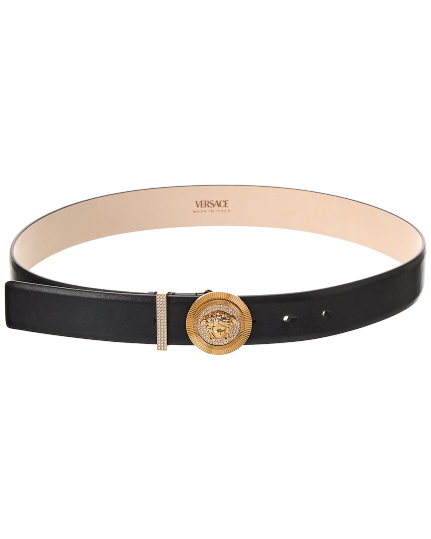 Versace Medusa Coin Leather Belt In Black