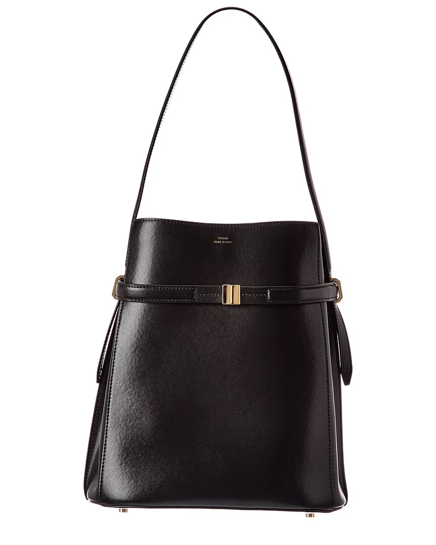Toteme Black/Gold Belted Leather Bucket Bag