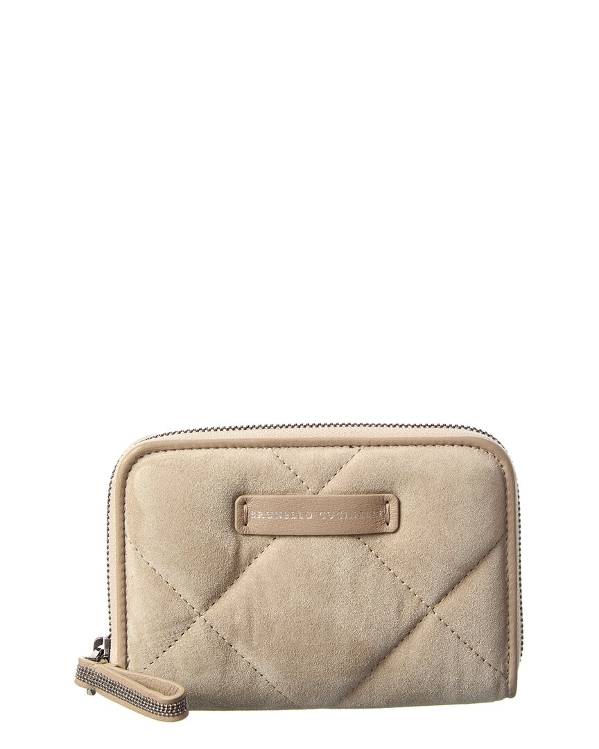 Brunello Cucinelli Suede Wallet In Neutral