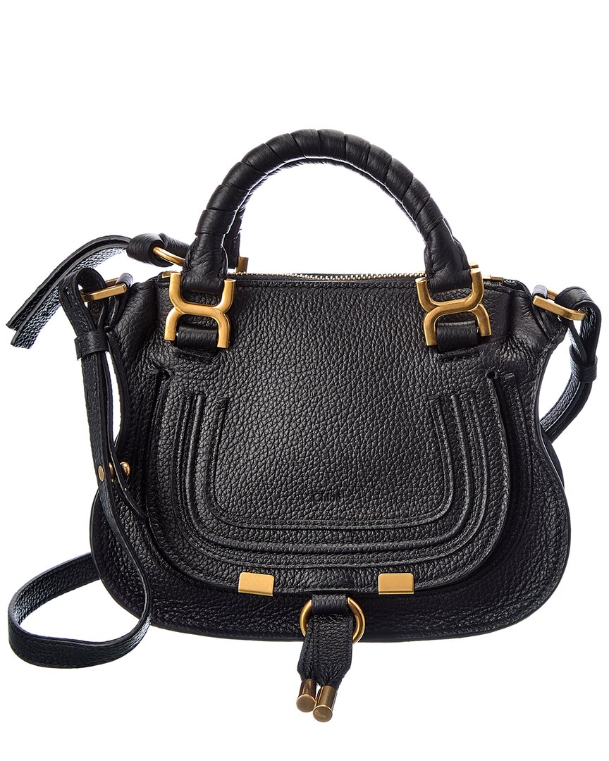 Shop Chloé Marcie Mini Double Carry Leather Shoulder Bag In Black