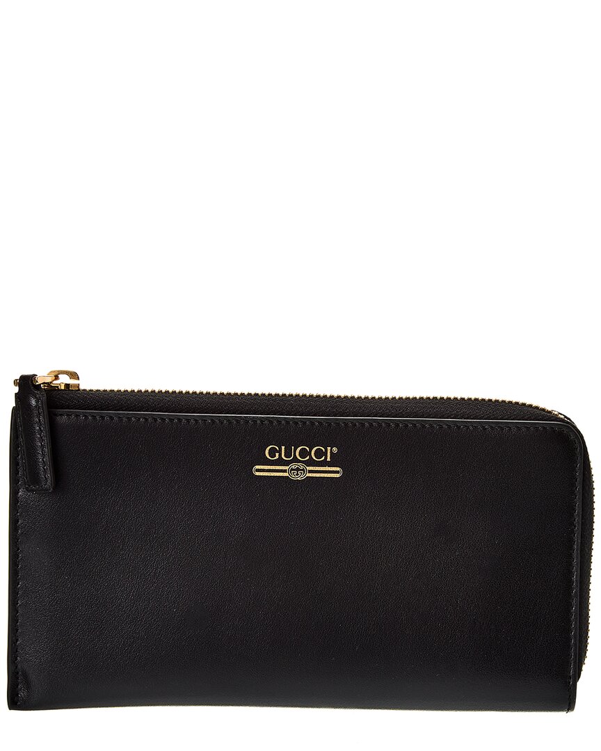 Gucci Logo Leather Zip Around Wallet In Black ModeSens