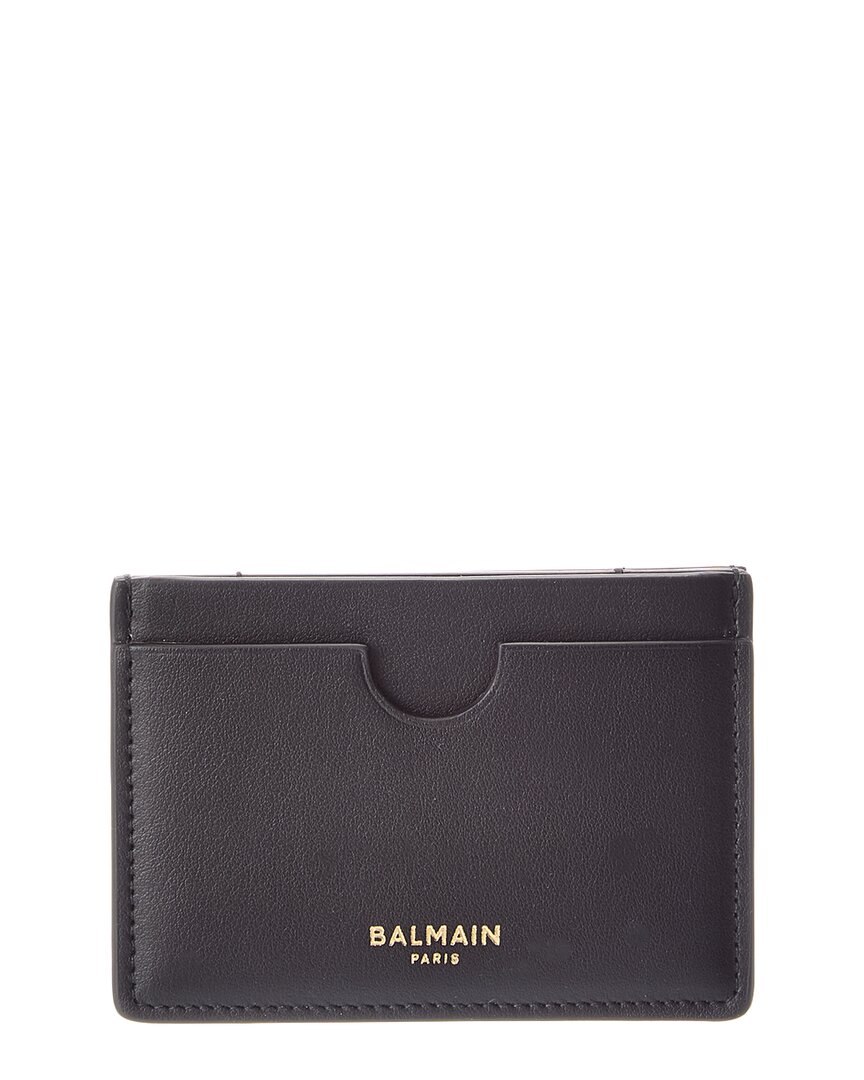 Balmain Logo Leather Card Case In Black