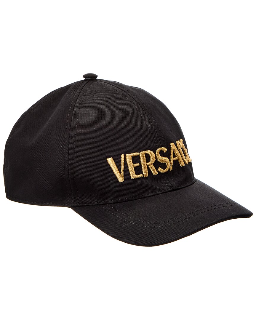 Versace Logo-embroidered Baseball Cap In Black Gold