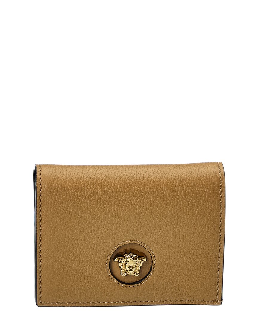 Versace La Medusa Leather Coin Purse In Brown