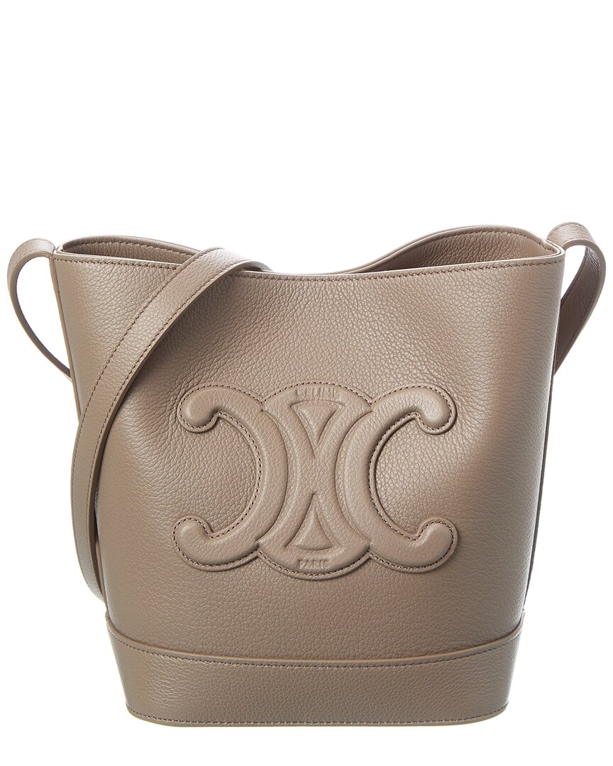 Celine Triomphe Small Leather Bucket Bag In Gray