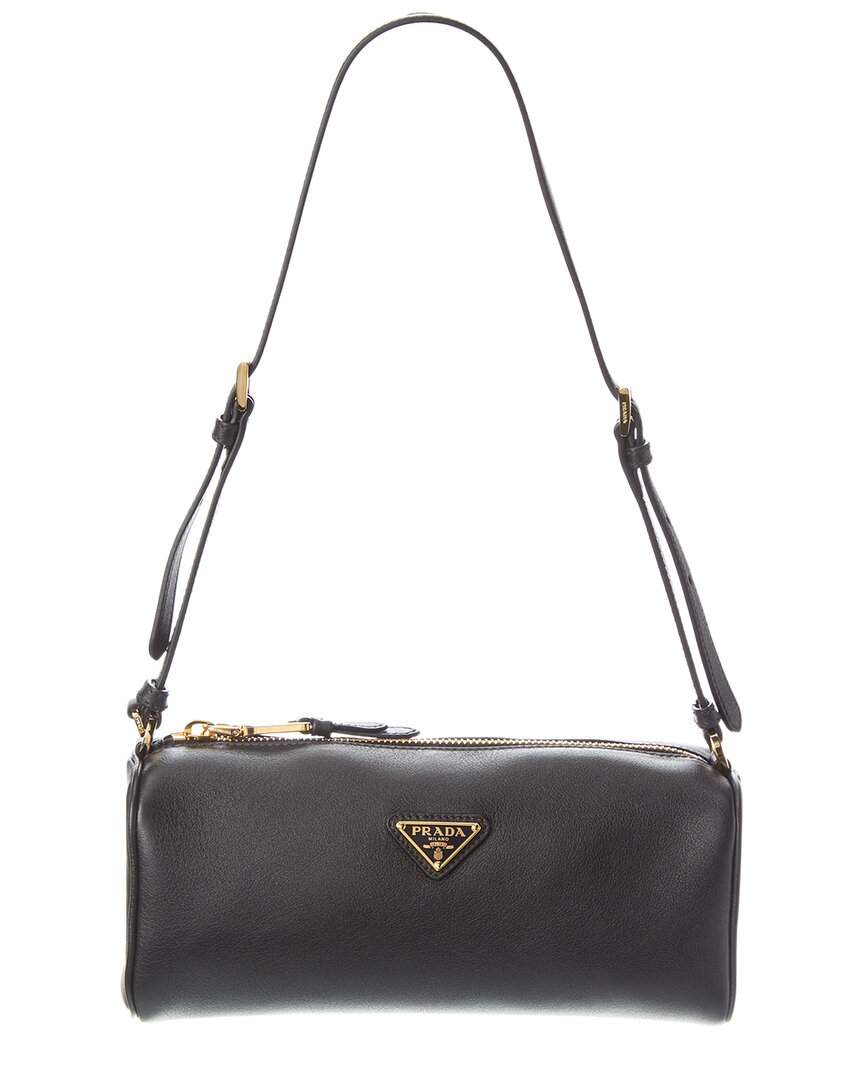 Prada Logo Leather Crossbody In Black