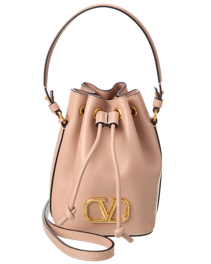 Shop Valentino Vlogo Signature Mini Leather Bucket Bag In Pink