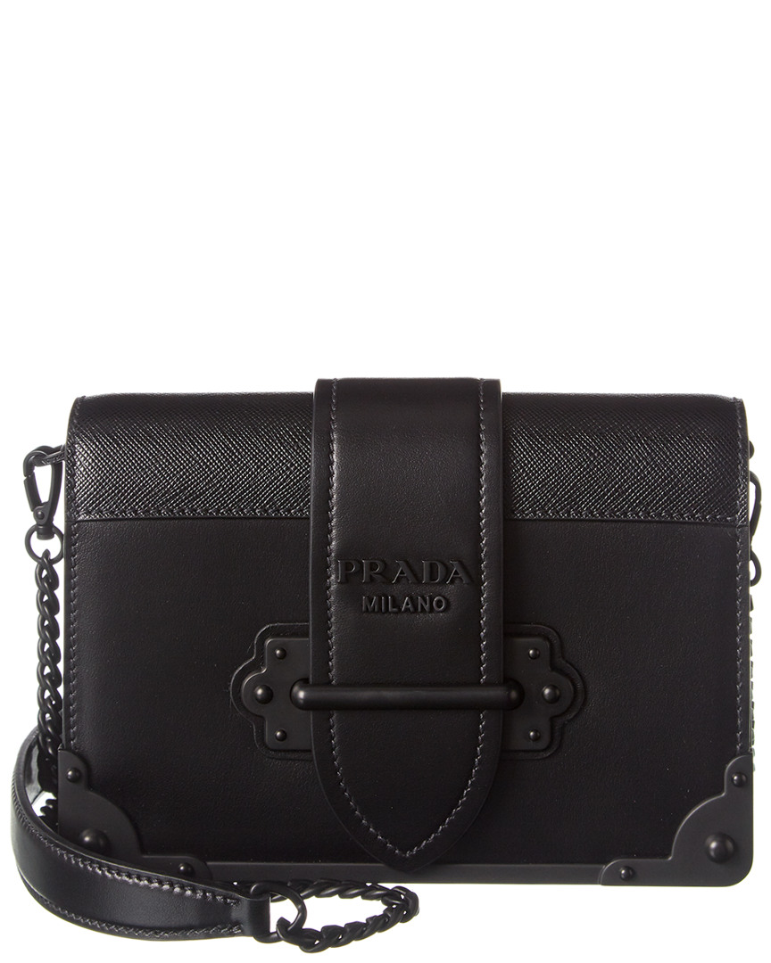 Prada Cahier Leather Shoulder Bag Women's Black | eBay