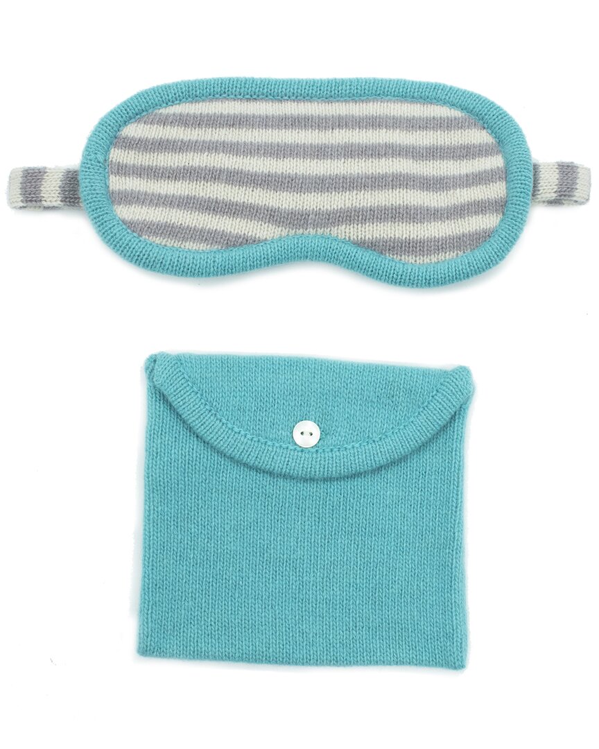 Portolano Cashmere Striped Eyemasks With Pouch In Blue