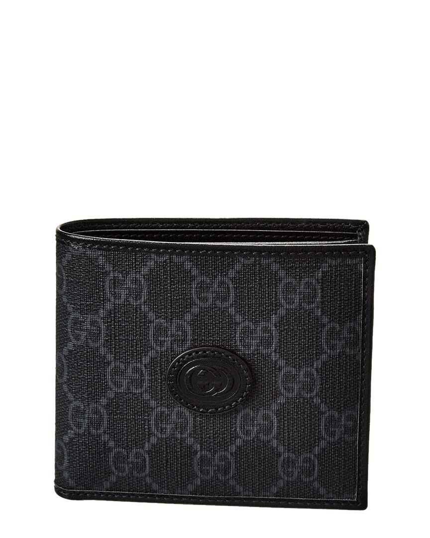 Gucci Interlocking G Gg Supreme Canvas & Leather Bifold Wallet In Black