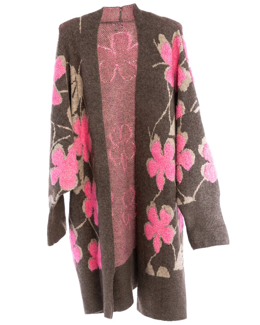 Saachi Floral Knit Cardigan In Brown
