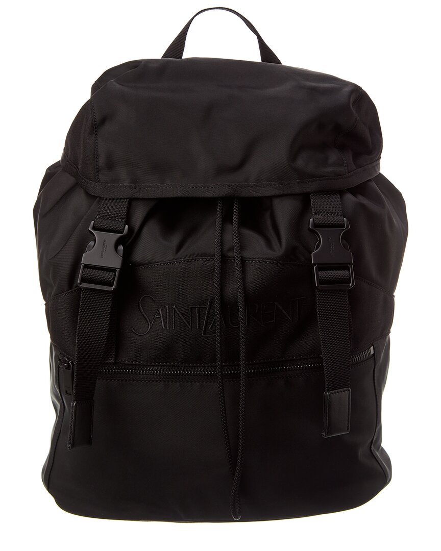 Saint Laurent Logo Printed Buckle Fastening Backpack In Black