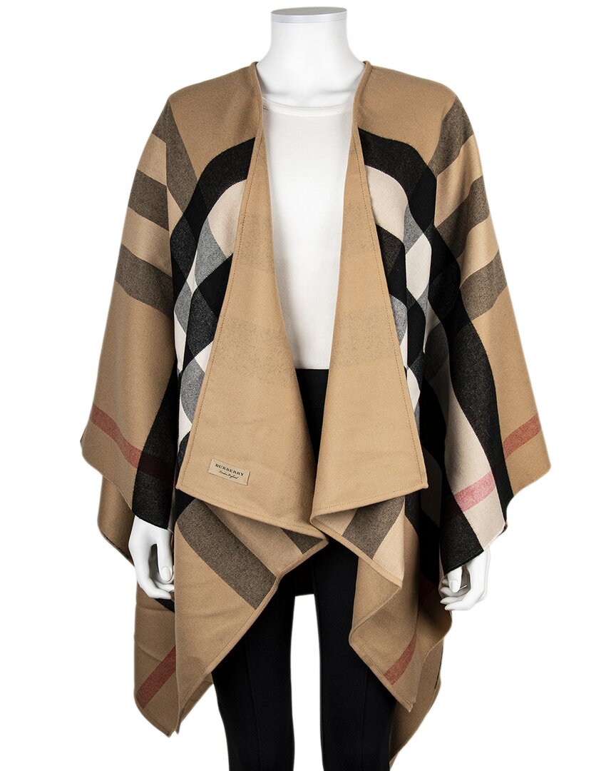 Burberry Check Reversible Wool Cape In Brown