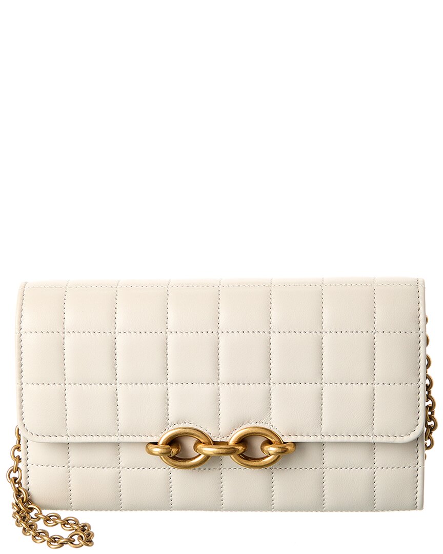 Saint Laurent Le Maillon Leather Wallet On Chain In White