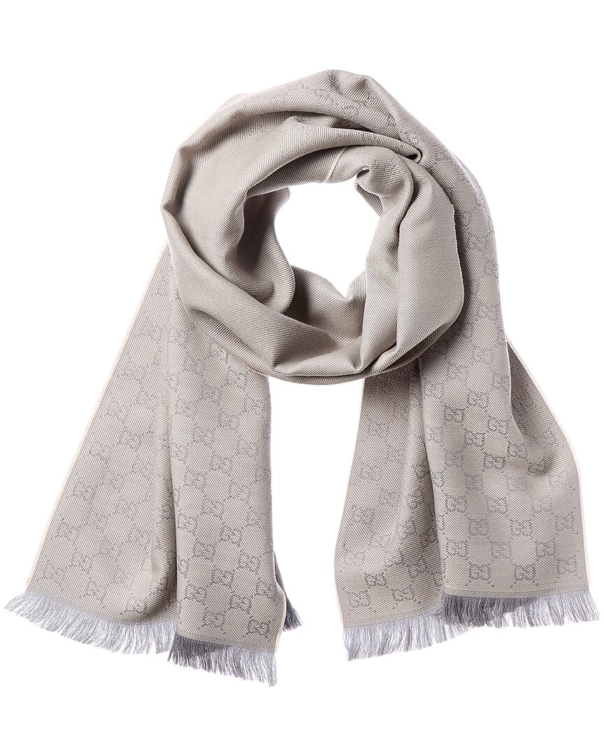 Gucci Gg Wool Scarf In Gray