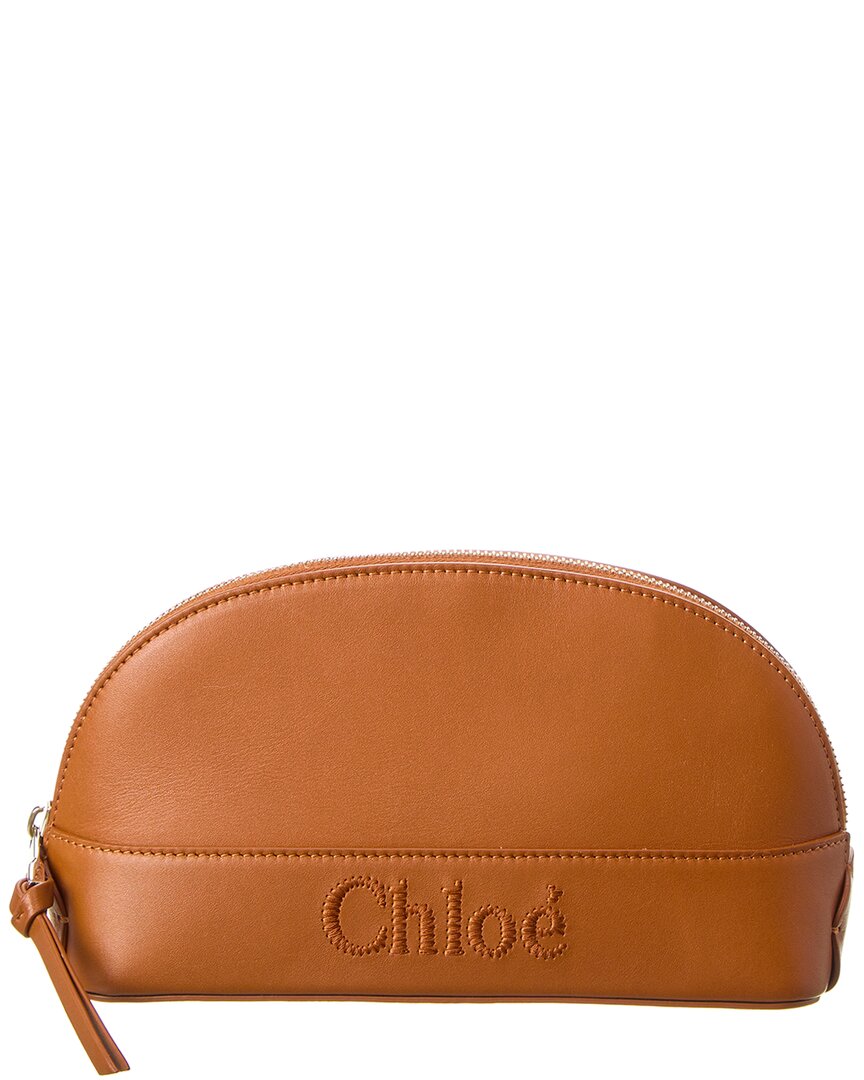Chloé Sense Leather Makeup Bag In Brown