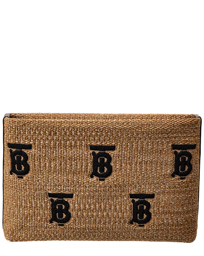 Burberry Tb Leather-trim Pouch In Brown