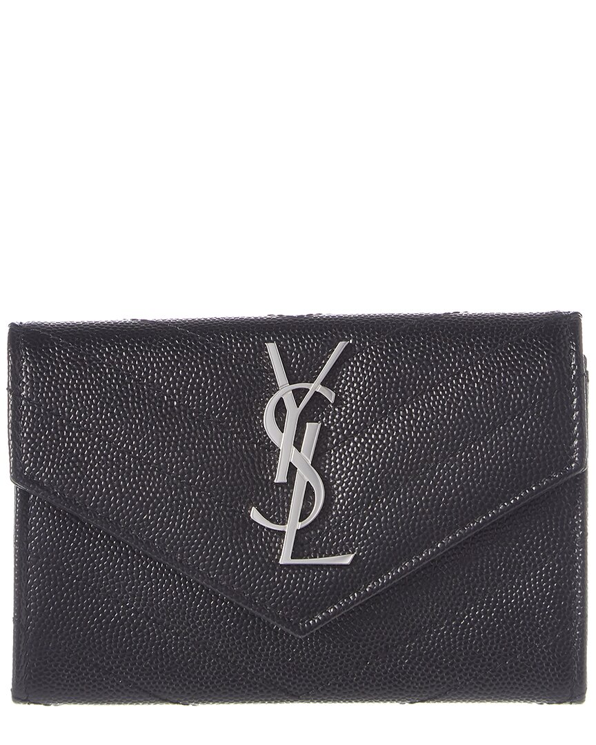 Saint Laurent Small Monogram Matelasse Leather Envelope Wallet In Black
