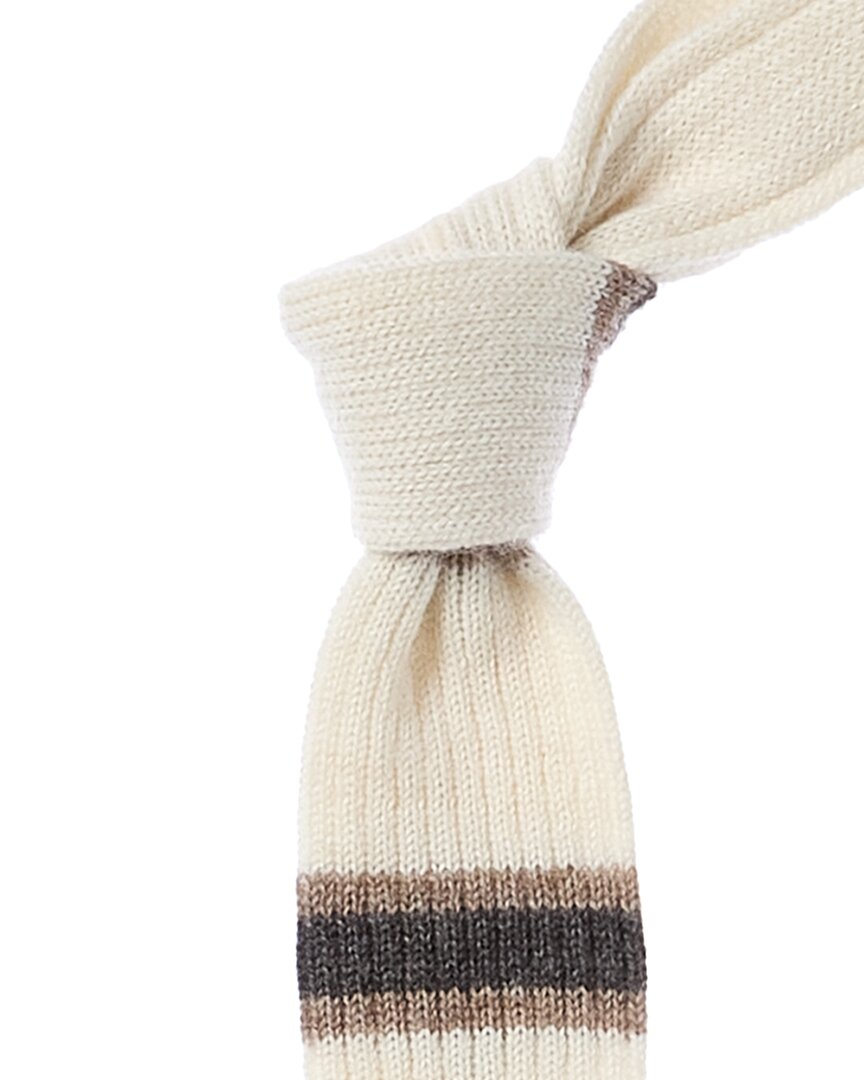 Brunello Cucinelli White Stripe Alpaca & Wool-blend Tie In Multi