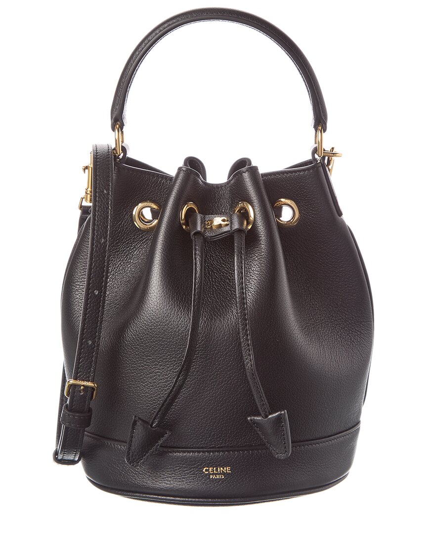 Celine Teen Clara Leather Bucket Bag In Black