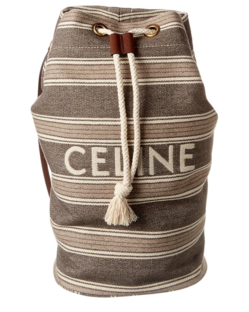 Celine Canvas Backpack In Brown