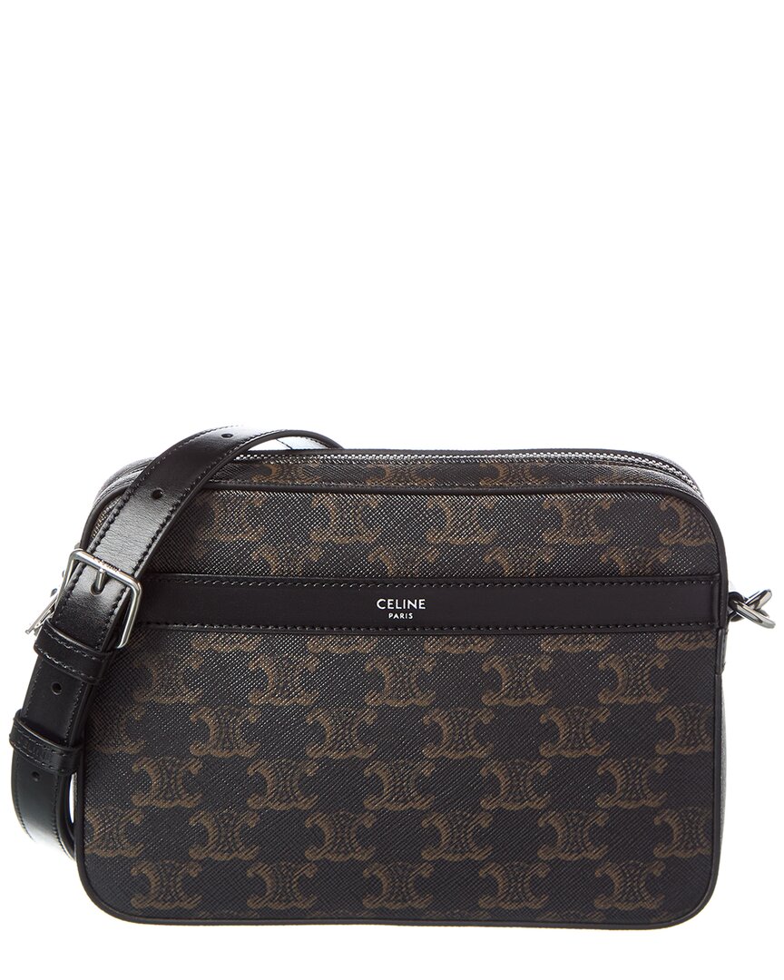 Celine Small Triomphe Canvas & Leather Crossbody In Brown