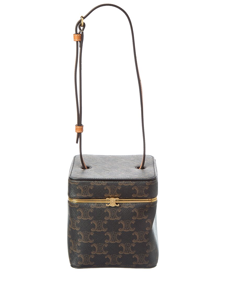 Celine Triomphe Canvas Cosmetic Case In Brown