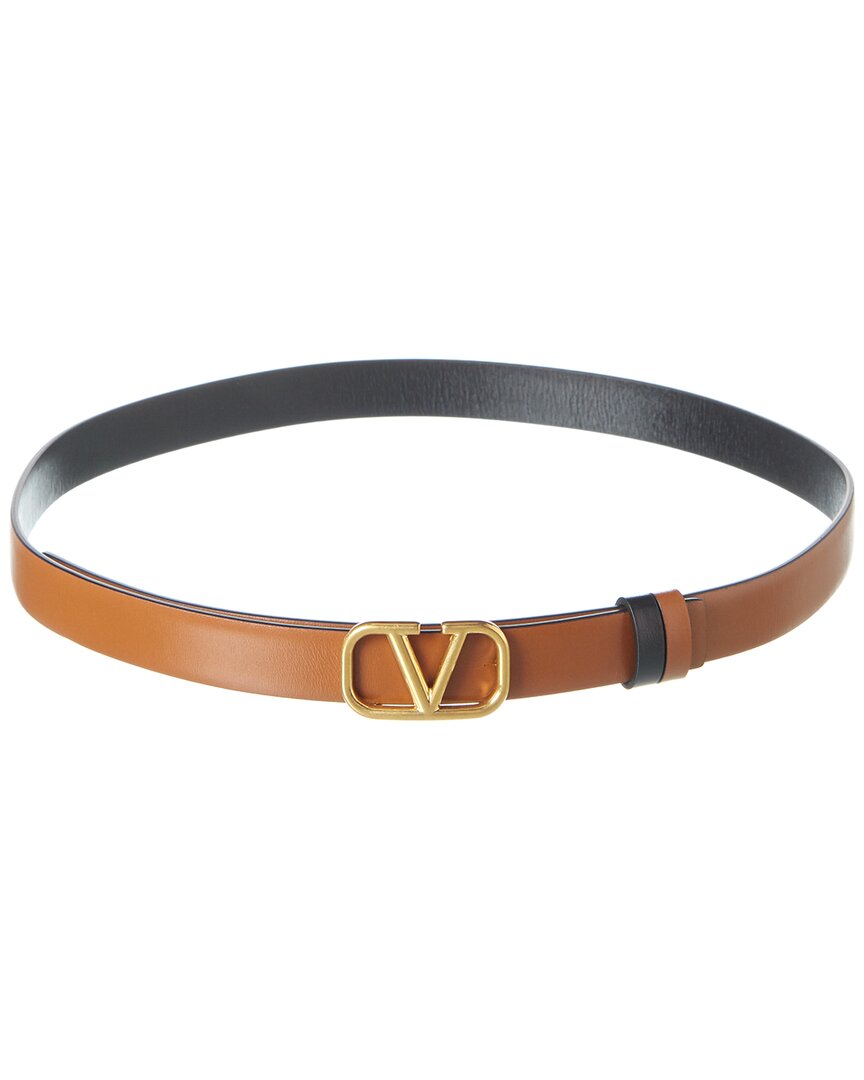 Valentino Vlogo Buckle Reversible Leather Belt In Brown
