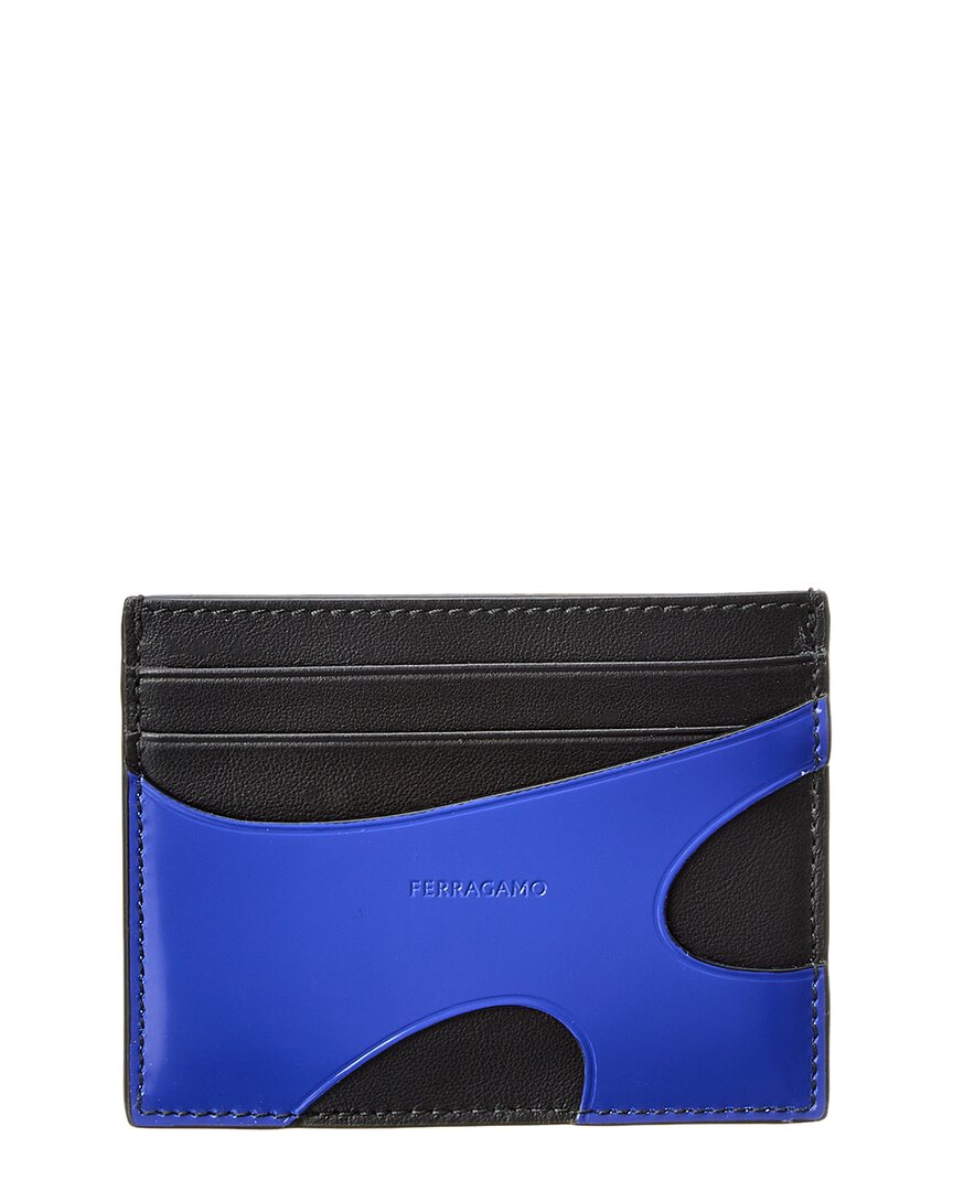 Ferragamo Cutout Leather Card Case In Blue