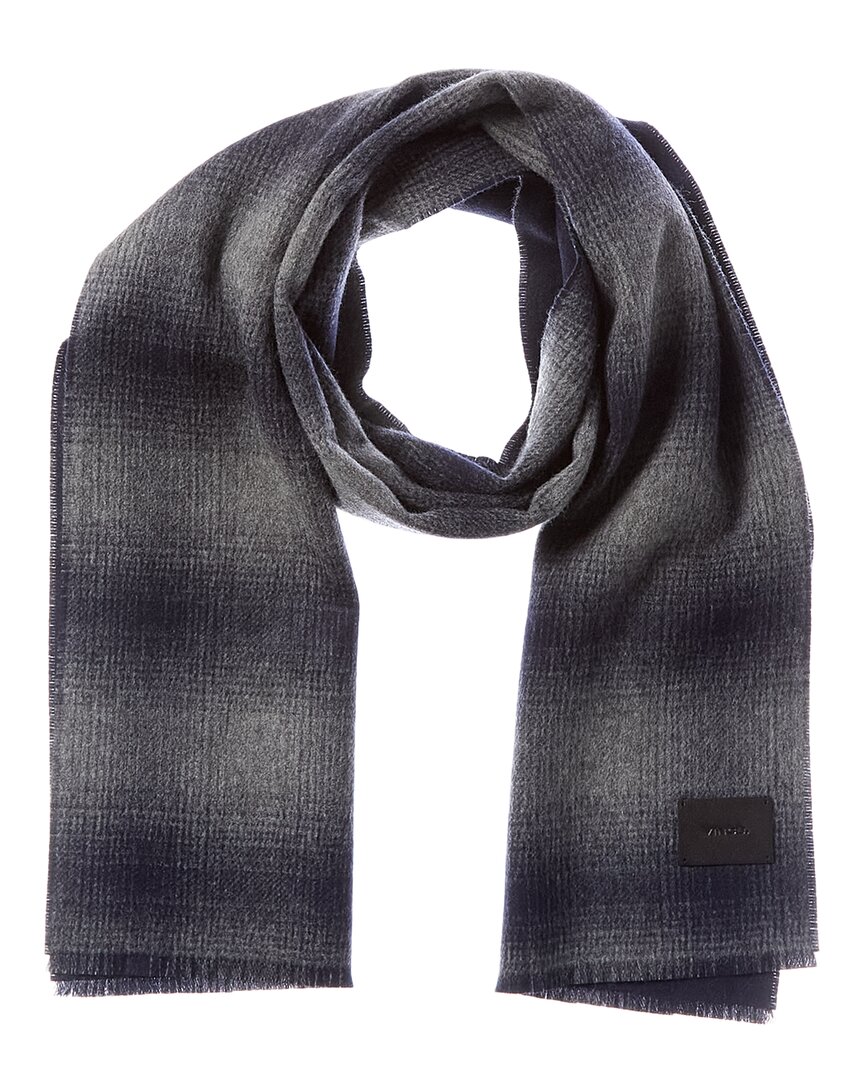 Vince Doubleface Shadow Plaid Wool & Cashmere-blend Scarf In Gray