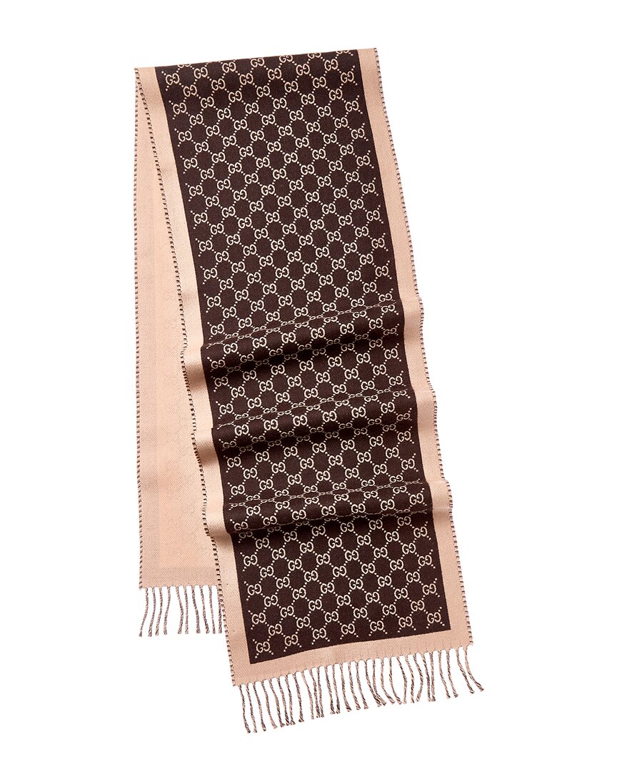 Gucci Gg Wool Scarf In Brown