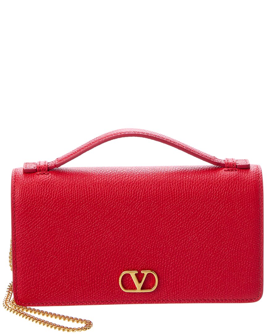 Valentino Gold/Brown Vlogo Signature Leather Wallet On Chain