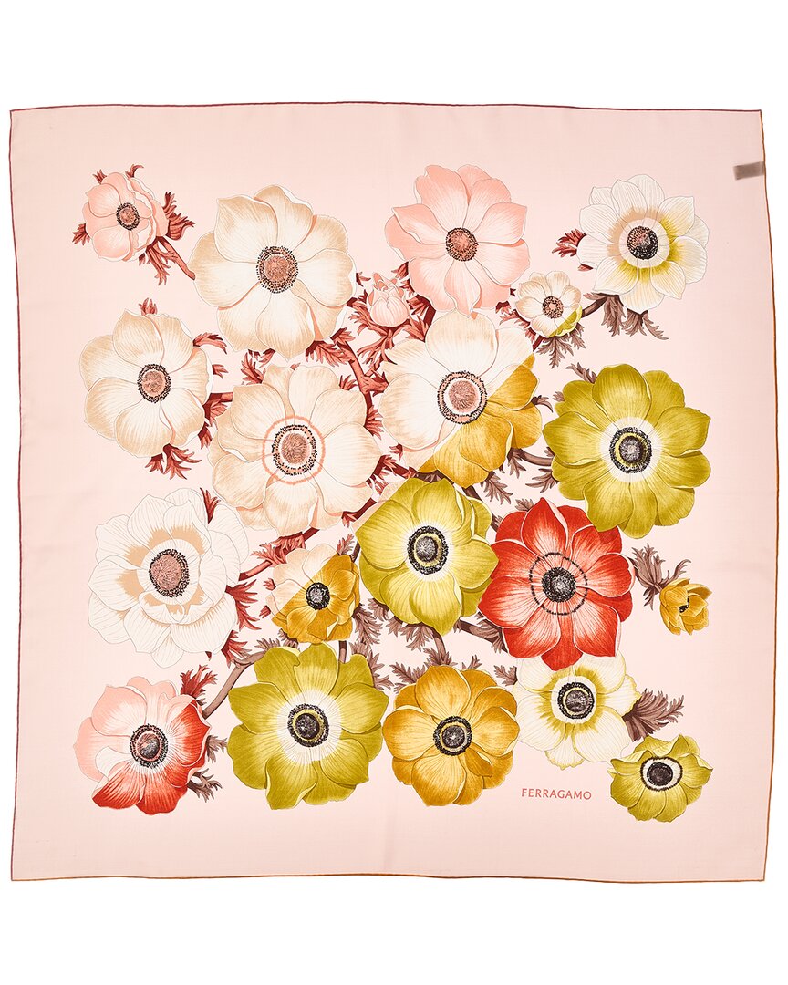 Ferragamo Anemone Print Silk Scarf In Pink