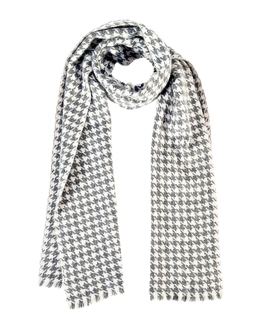 Blue Pacific Houndstooth Cashmere-blend Scarf In White