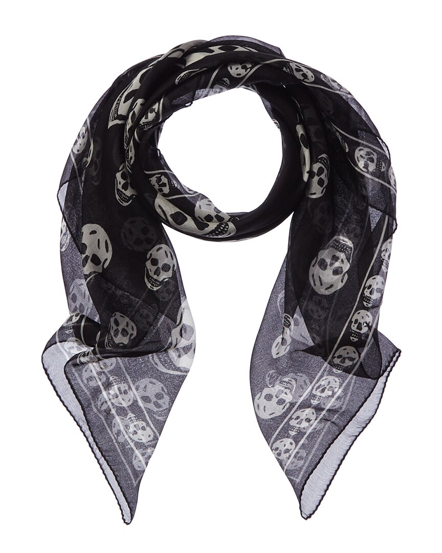 Alexander Mcqueen Classic Skull Silk Scarf In Black