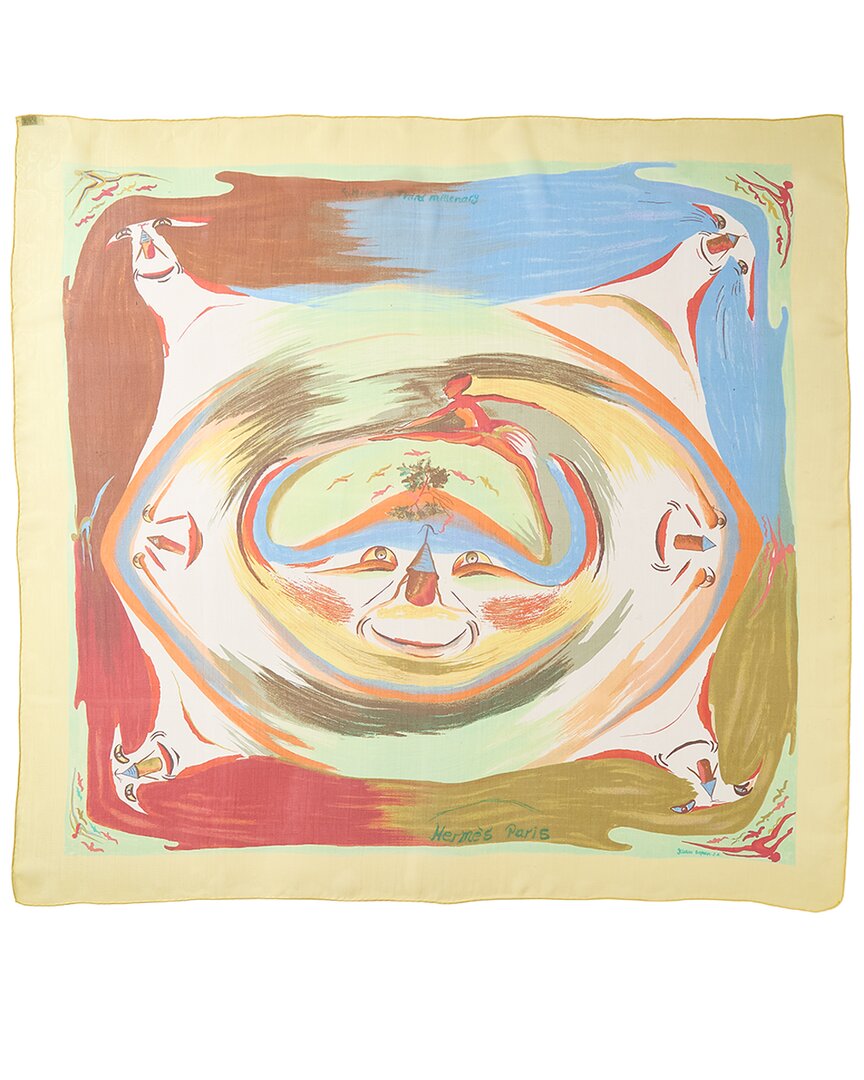 Pre-owned Hermes Hermès Smiles In Third Millenary, By Sefedine Ibrahim Alamin Silk Scarf(authen