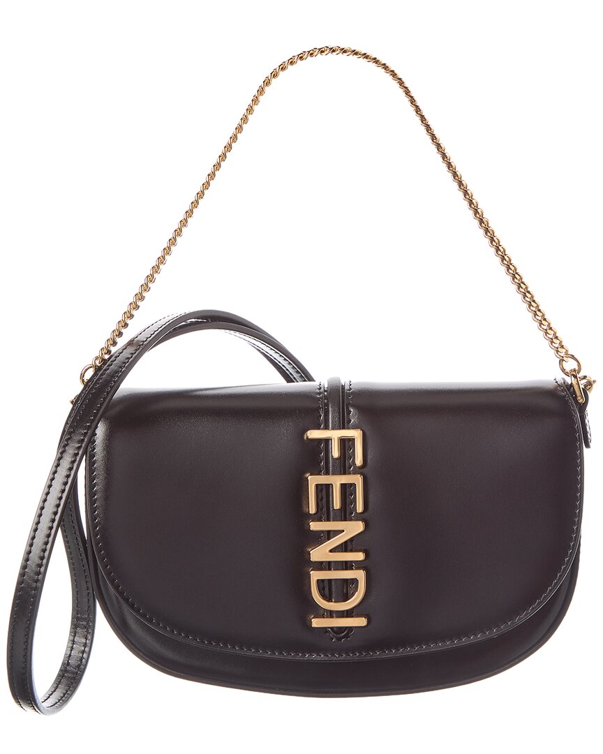Fendi Graphy Leather Wallet On Chain In Black