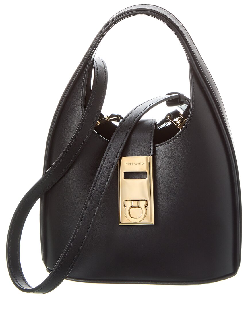 Shop Ferragamo Gancini Buckle Leather Hobo Bag In Black