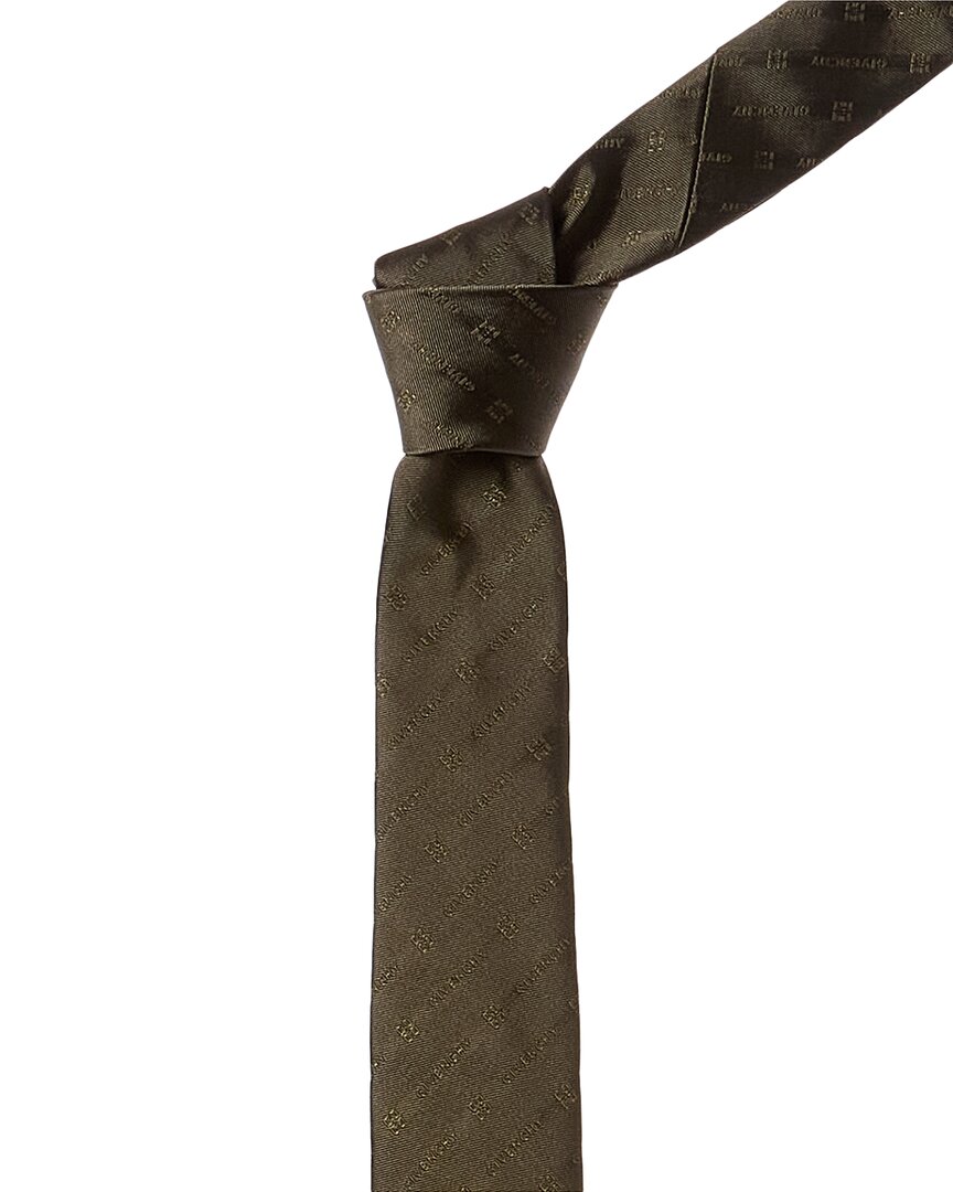 Givenchy Greyish Green Diagonal Logo Silk Tie
