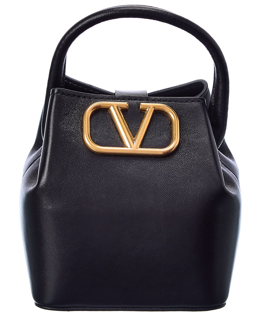 Shop Valentino Vlogo Leather Bucket Bag In Black