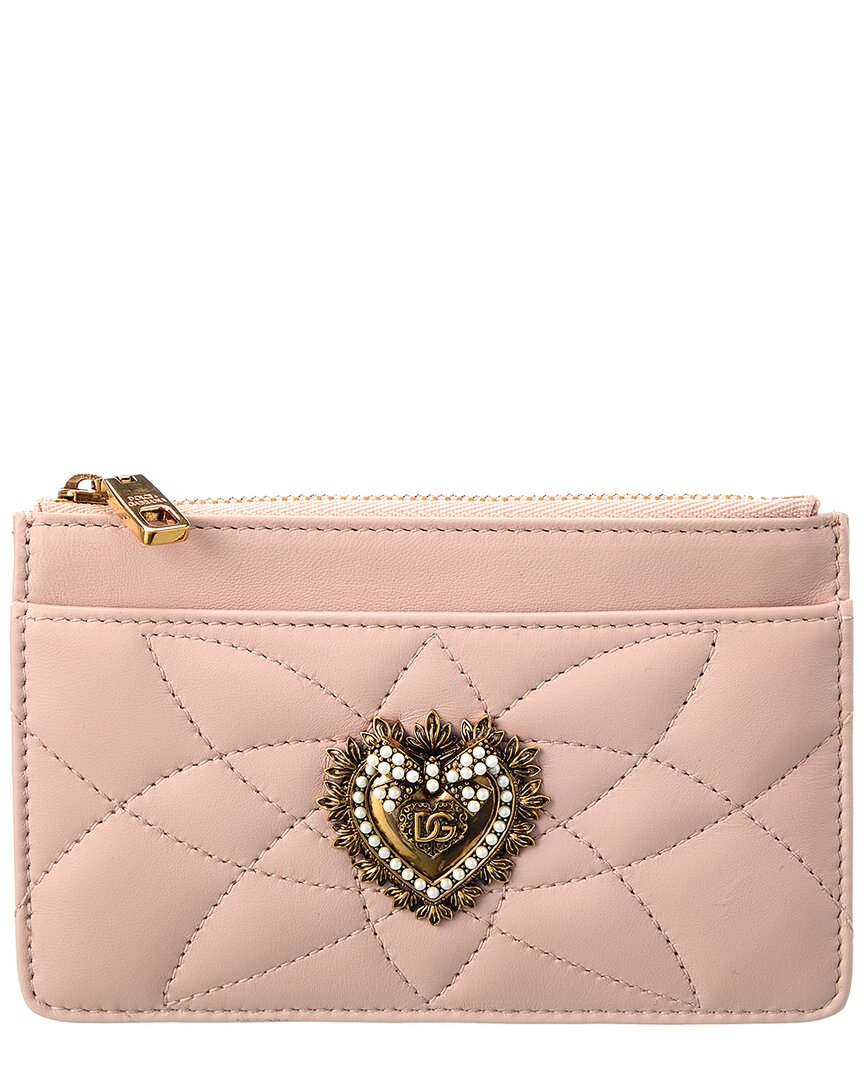 Shop Dolce & Gabbana Devotion Quilted Leather Card Holder In Pink