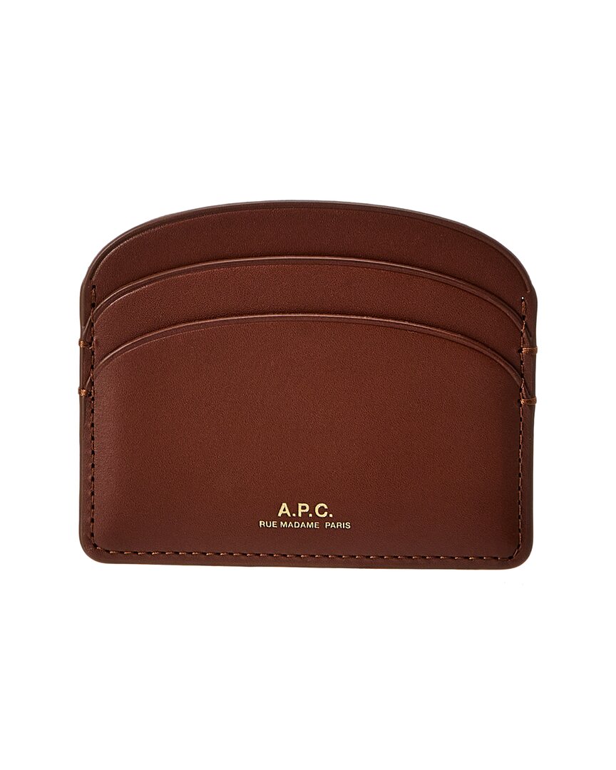 A.p.c. Demi Lune Leather Card Holder In Brown