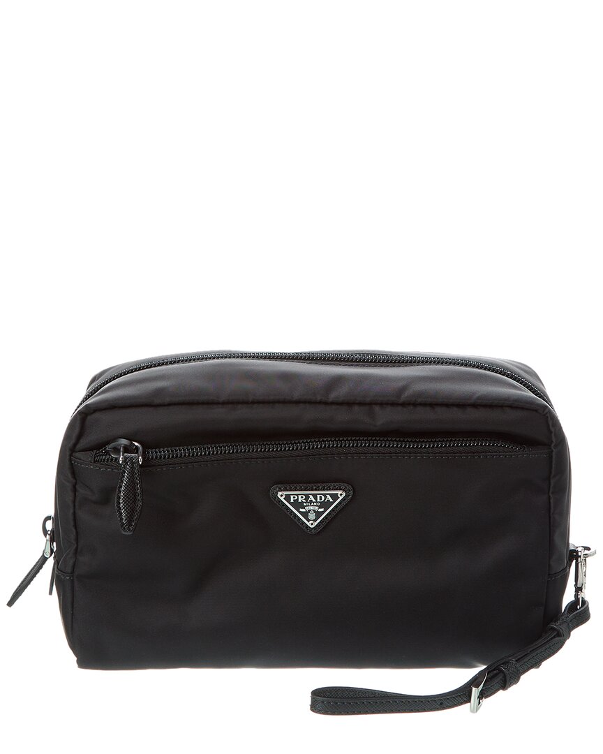 Prada Toiletry Bag Black Nylon & Saffiano Leather Top Handle