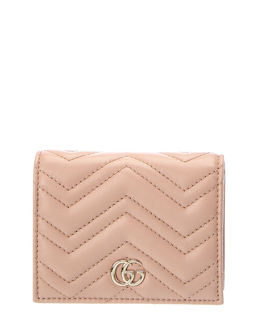 Gucci Gg Marmont Leather Card Case In Beige