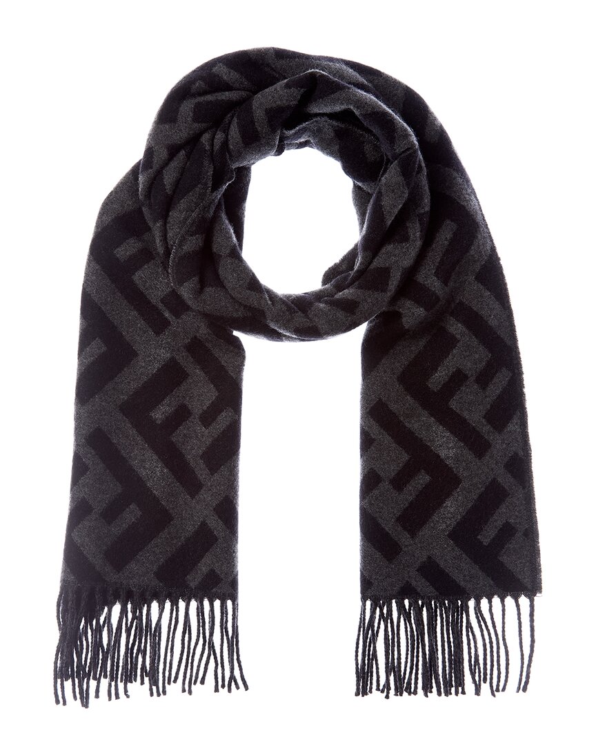 Fendi Grey/Black Ff Logo Cashmere Scarf